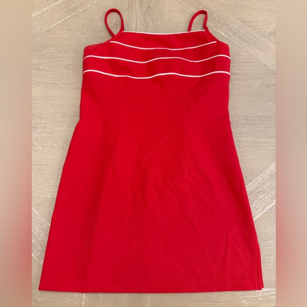 Y2k Coral Red Mini Dress with White Trim